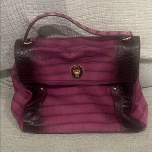 Yves Saint Laurent Plum Purple Croc-Embossed Satchel with Gold Hardware
